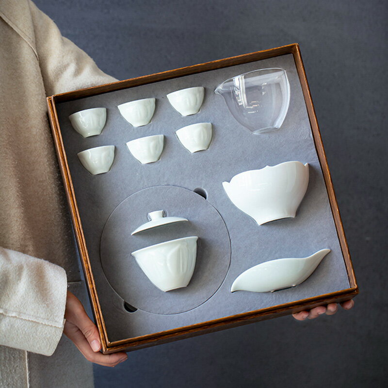 陶瓷功夫茶具套裝影青瓷茶壺茶杯整套禮盒裝白瓷中式簡約商務禮品