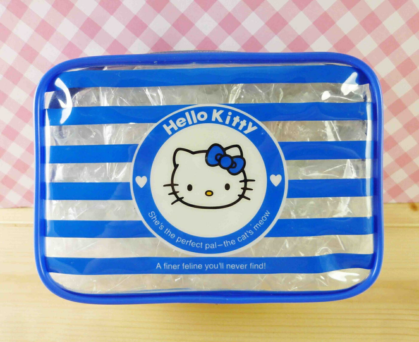 【震撼精品百貨】Hello Kitty 凱蒂貓 化妝包/筆袋-透明化妝包-藍橫條 震撼日式精品百貨