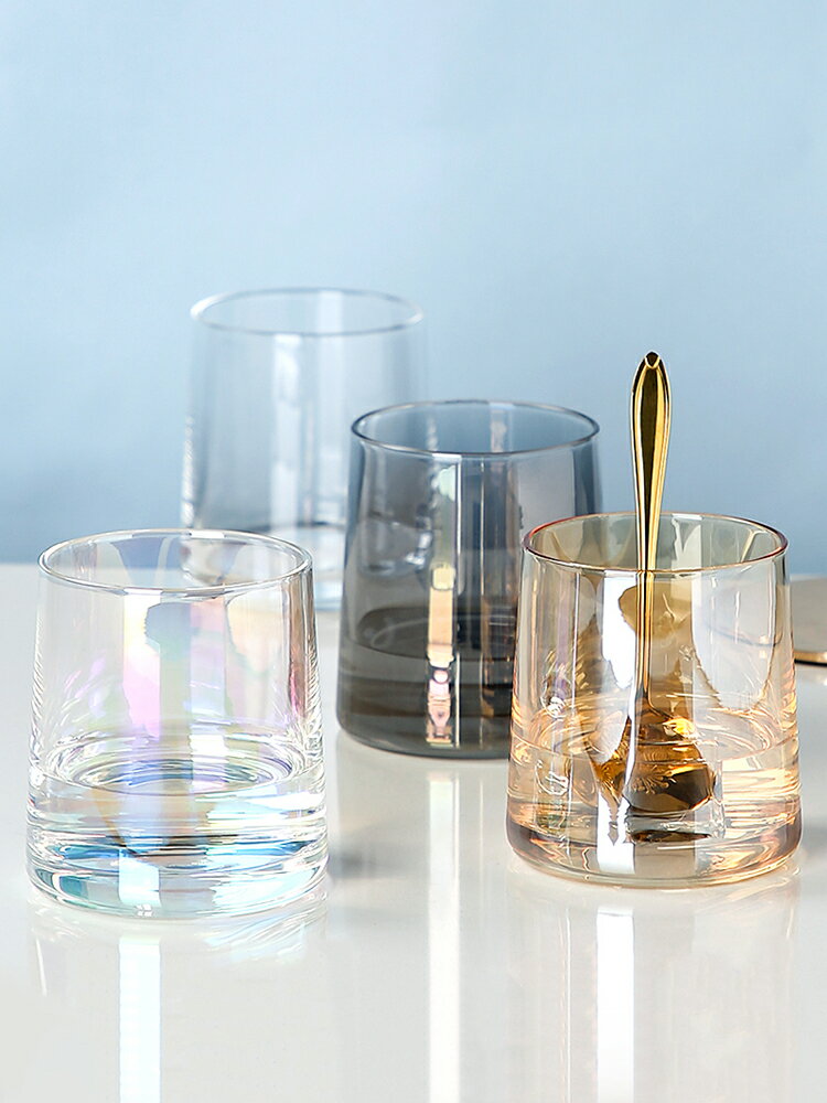 炫彩離子鍍威士忌酒杯洋酒杯創意家用透明水晶玻璃雞尾酒杯子水杯