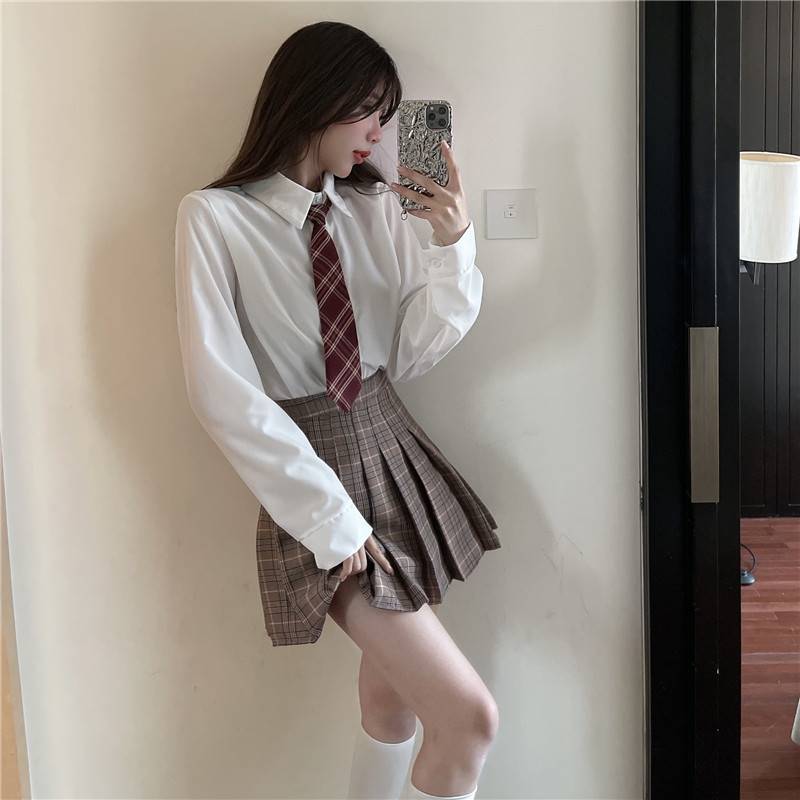 學院風jk制服套裝女早春新款日系校服針織馬甲襯衫百褶裙三件套潮 3