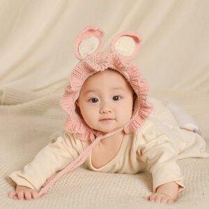 0一1歲嬰兒帽子幼兒女寶寶可愛兔耳朵護耳毛線帽公主春秋薄款冬季