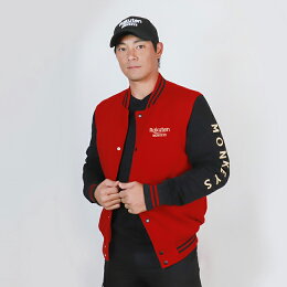 Rakuten拼接棒球外套-黑紅
