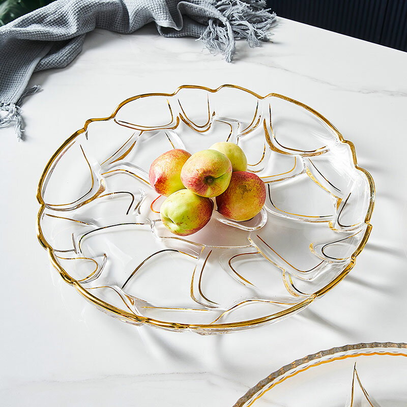 輕奢高檔玻璃水果盤擺件家居客廳茶幾裝飾品現代簡約糖果零食托盤