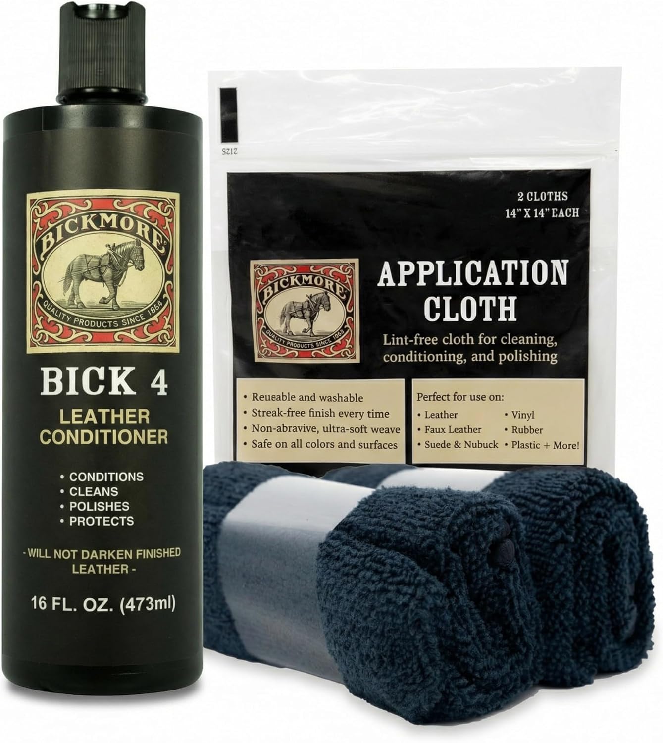 [6美國直購] Bickmore 皮革護理套組 Bick 4 16oz保養油 + 2超細纖維擦拭布 (ZZ1)