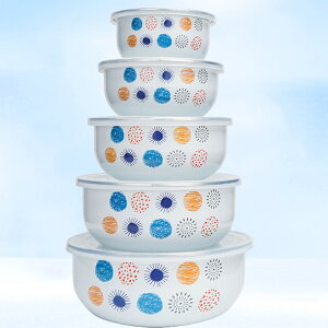 加厚搪瓷琺瑯新款五件套保鮮碗帶蓋冰箱泡面碗兒童碗攪拌寶寶輔食