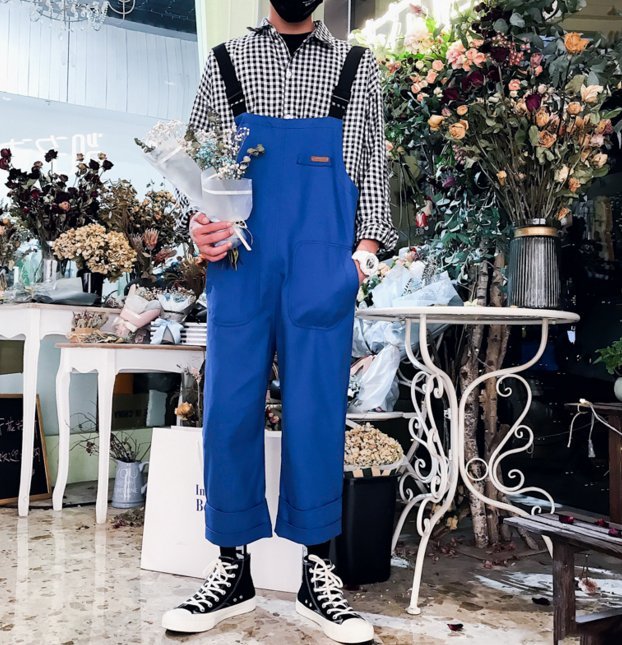FINDSENSE品牌 2019春季 新款 韓國 嘻哈 工裝褲 寬鬆 純色 休閒長褲 背帶 休閒褲 潮男褲子