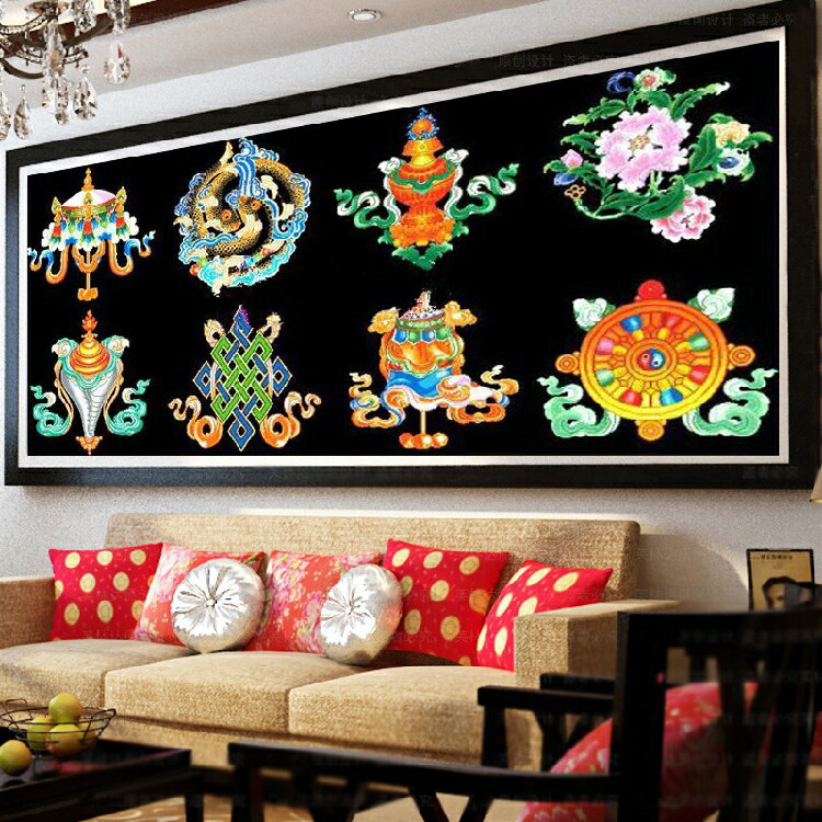 客廳十字繡吉祥八寶新款水晶滿鉆佛教藏文化家用貼磚5d鉆石畫