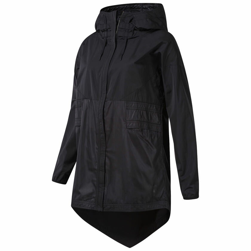 REEBOK TRAINING SUPPLY JACKET 女裝 外套 連帽 健身 後口袋 大容量 舒適 透氣 黑 灰【運動世界】D94191