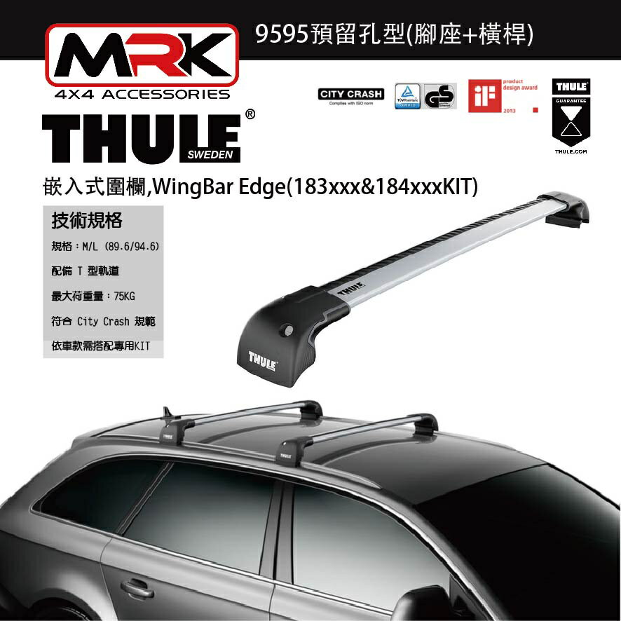 【MRK】Thule 9595 銀色 嵌入式圍欄,預留孔型(腳座+橫桿) 不含KIT WingBar Edge(183xxx&184