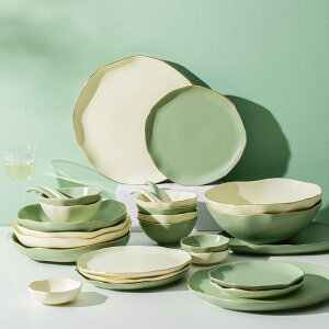 尚恩北歐套裝簡約碗碟家用輕奢金邊陶瓷碗盤筷組合餐具飯碗ins風