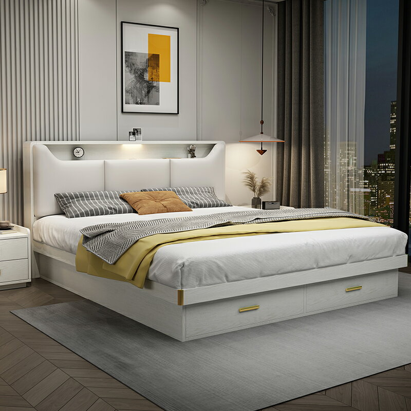 雙人床 現代簡約 實木床 北歐風格儲物 帶抽屜小戶型 1.8米 1.5米主臥雙人婚床