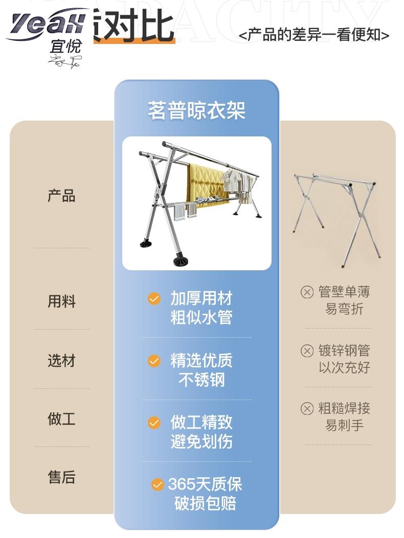 【宜悅家居】晾衣架 掛鉤 折疊晾衣架落地室內家用陽臺臥室不銹鋼戶外涼伸縮桿式曬被子神器