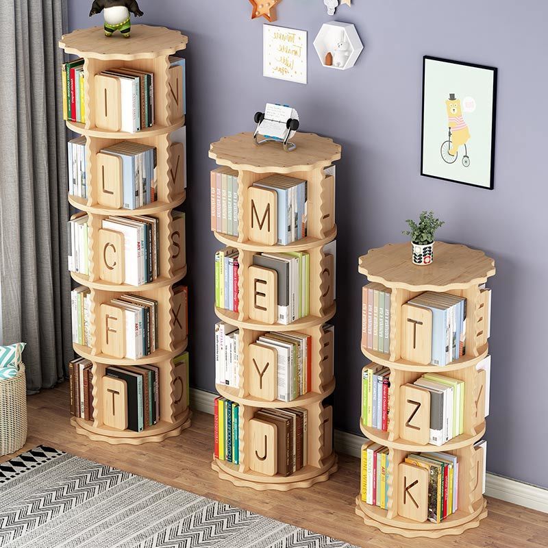 落地置物架 實木旋轉書架360度書櫃落地家用兒童小型繪本收納置物架簡易書架-快速出貨