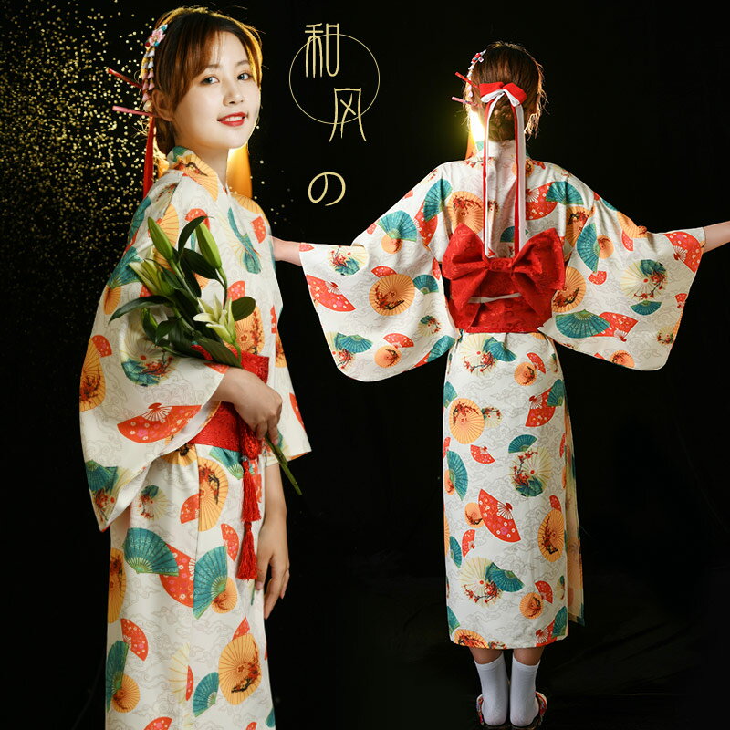 日式和服新款日本和風神明少女寫真服裝日式改良印花浴衣cos長款動漫