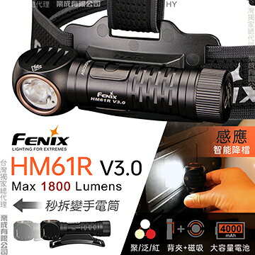 【【蘋果戶外】】FENIX HM61R V3.0 高可靠多功能頭燈【1800流明】聚光 泛光 紅光 野跑頭燈登山頭燈 Type-C充電 台灣公司貨