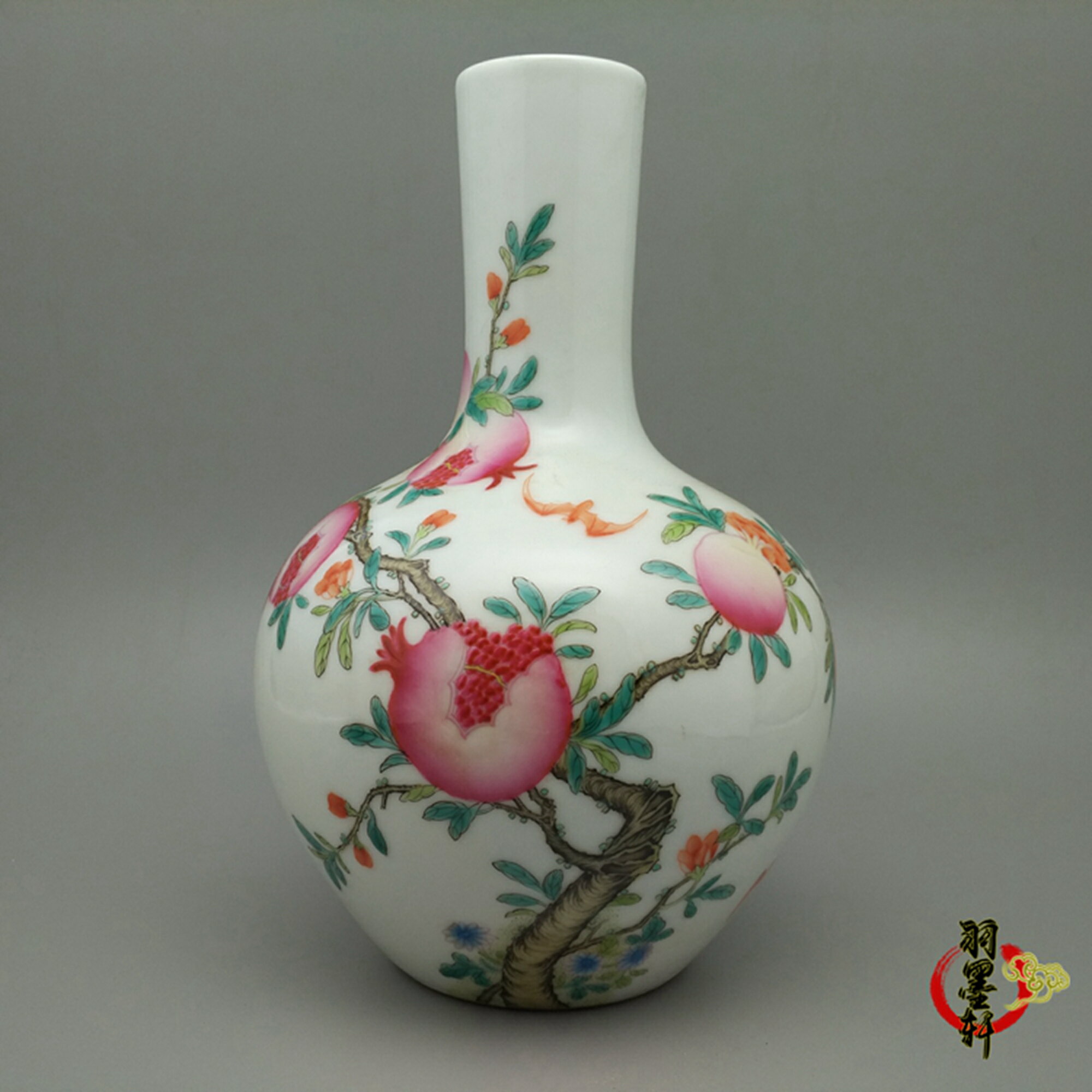 清乾隆 粉彩花鳥 天球瓶 花瓶 古玩古董陶瓷器 手繪精品仿古收藏
