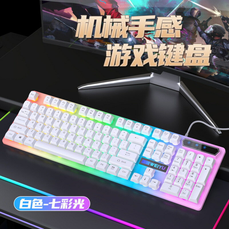 直髮靜音鍵盤滑鼠套裝機械手感薄膜電腦遊戲筆電辦公USB
