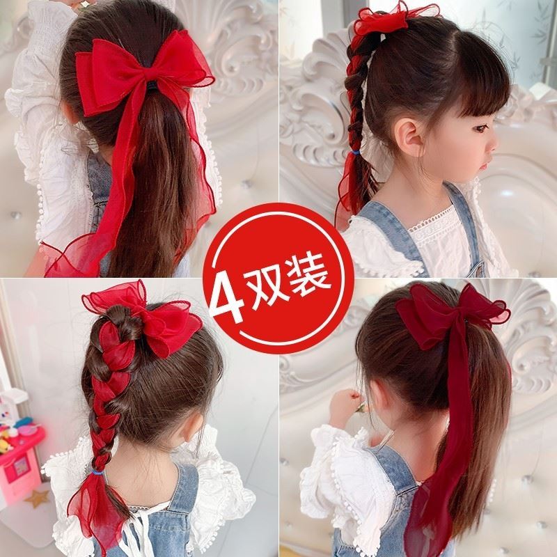 韓國蝴蝶結飄帶發夾兒童頭飾可愛寶寶公主發飾編發超仙小女孩頭繩