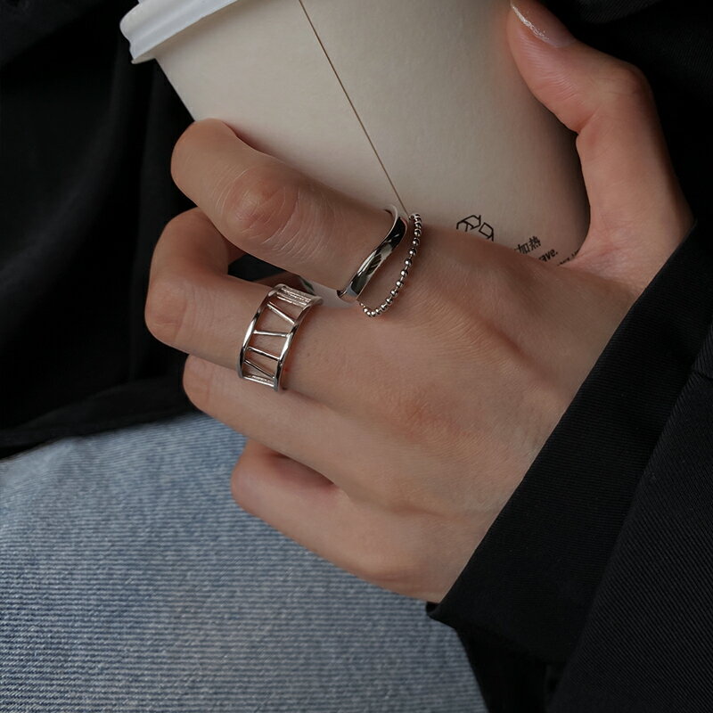 925純銀羅馬數字鏤空戒指女ins潮時尚笑臉個性冷淡風圓珠鏈食指戒 4