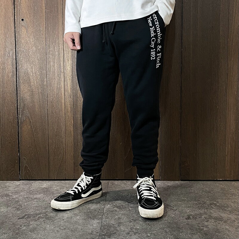 美國百分百【全新真品】Abercrombie & Fitch 長褲 刷毛 棉質 AF 長棉褲 logo 深藍 CX83
