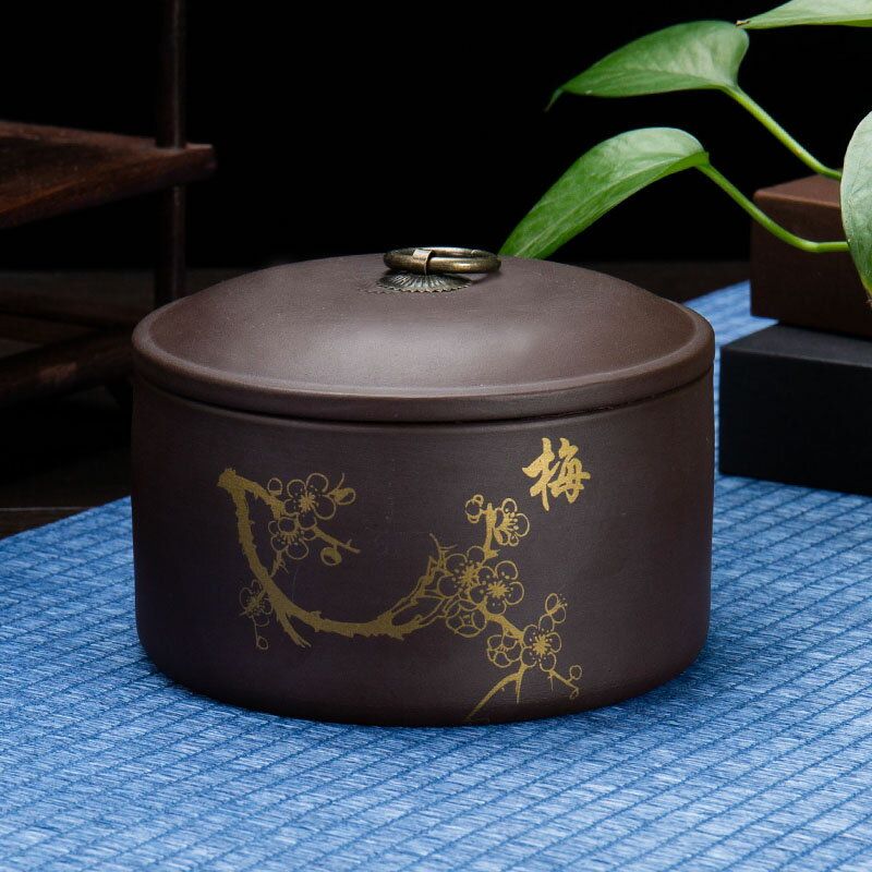 紫砂茶葉罐大號陶瓷家用紅茶防潮密封存儲罐普洱茶罐半斤裝