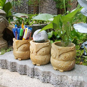 印度手工雕刻滑石貓頭鷹擺飾/筆筒/花器/能量容器 4.5號 ~讓象徵財富與智慧的貓頭鷹來守護您的花園&書房吧~聖哲曼