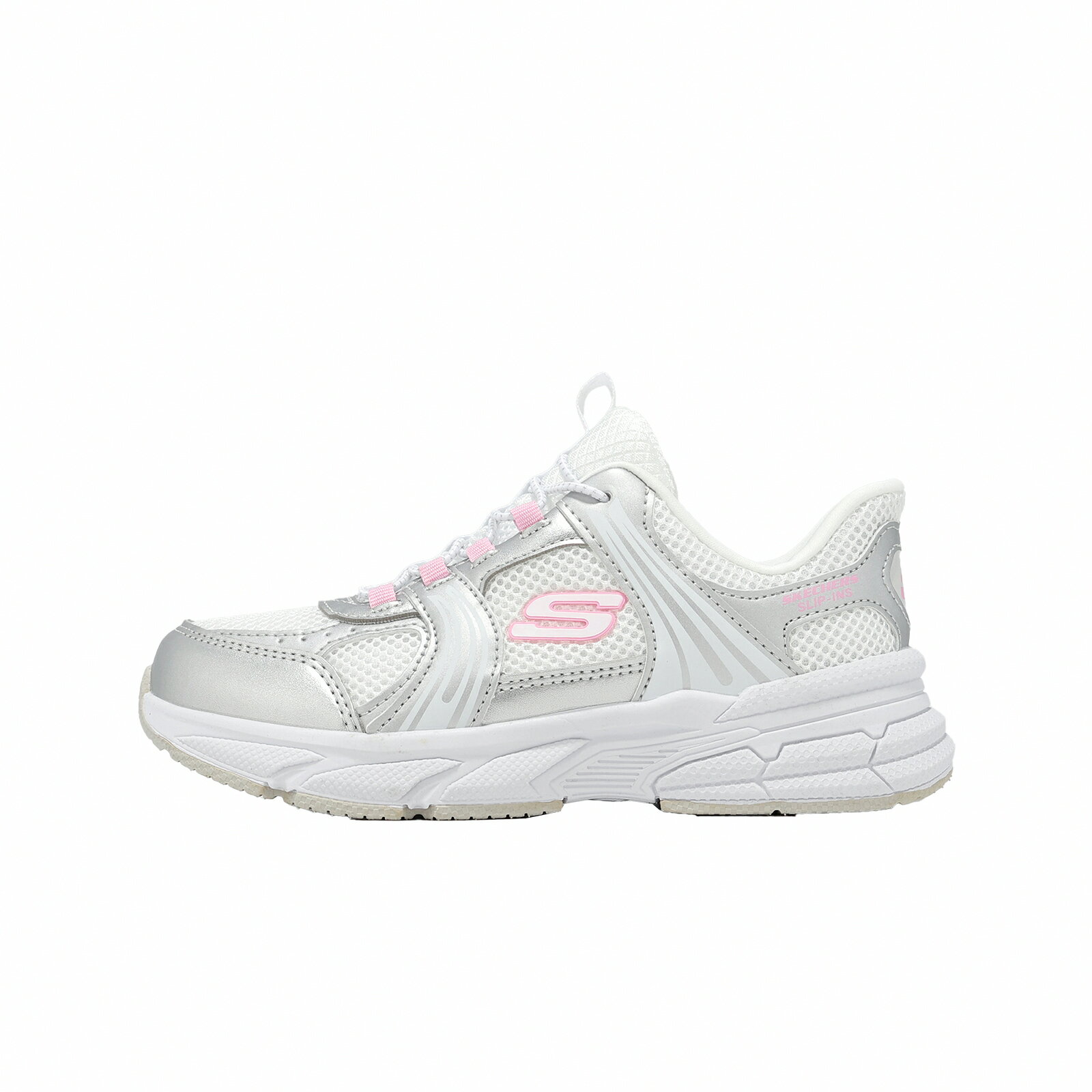 Skechers 休閒鞋 Retro-Graph Slip-Ins 中大童 白 銀 彈性鞋帶 319078LWSPK