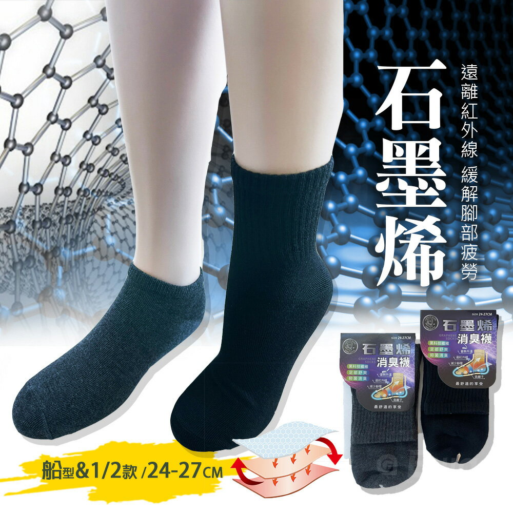 【Billgo】臺灣製造MIT消臭石墨烯1/2襪 隱形船型襪-2色 【JL188061】遠紅外線防靜電吸濕排汗保健襪