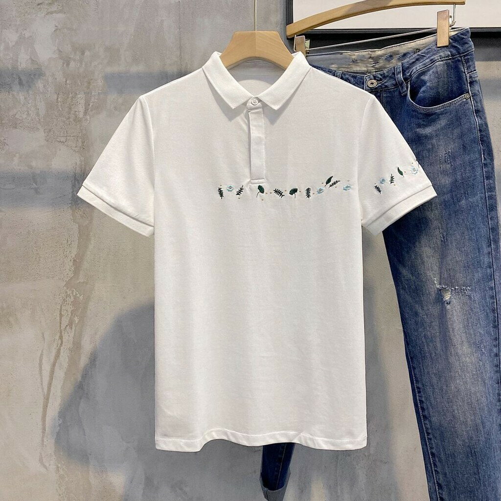 夏季新款刺繡polo衫男|大碼85公斤男裝上衣|潮流百搭POLO衫|修身半袖上衣|透氣短袖打底衫|簡約韓版上衣|翻領上衣