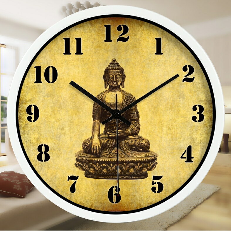 宗教復古泰國佛像鐘錶客廳會所裝飾靜音古董藝術信仰掛鐘065 交換禮物全館免運