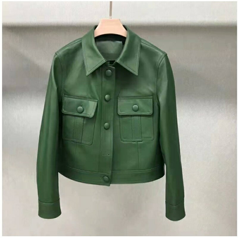 【巴黎精品】皮衣外套真皮夾克-短款顯瘦翻領皮衣女外套2色a1dp3
