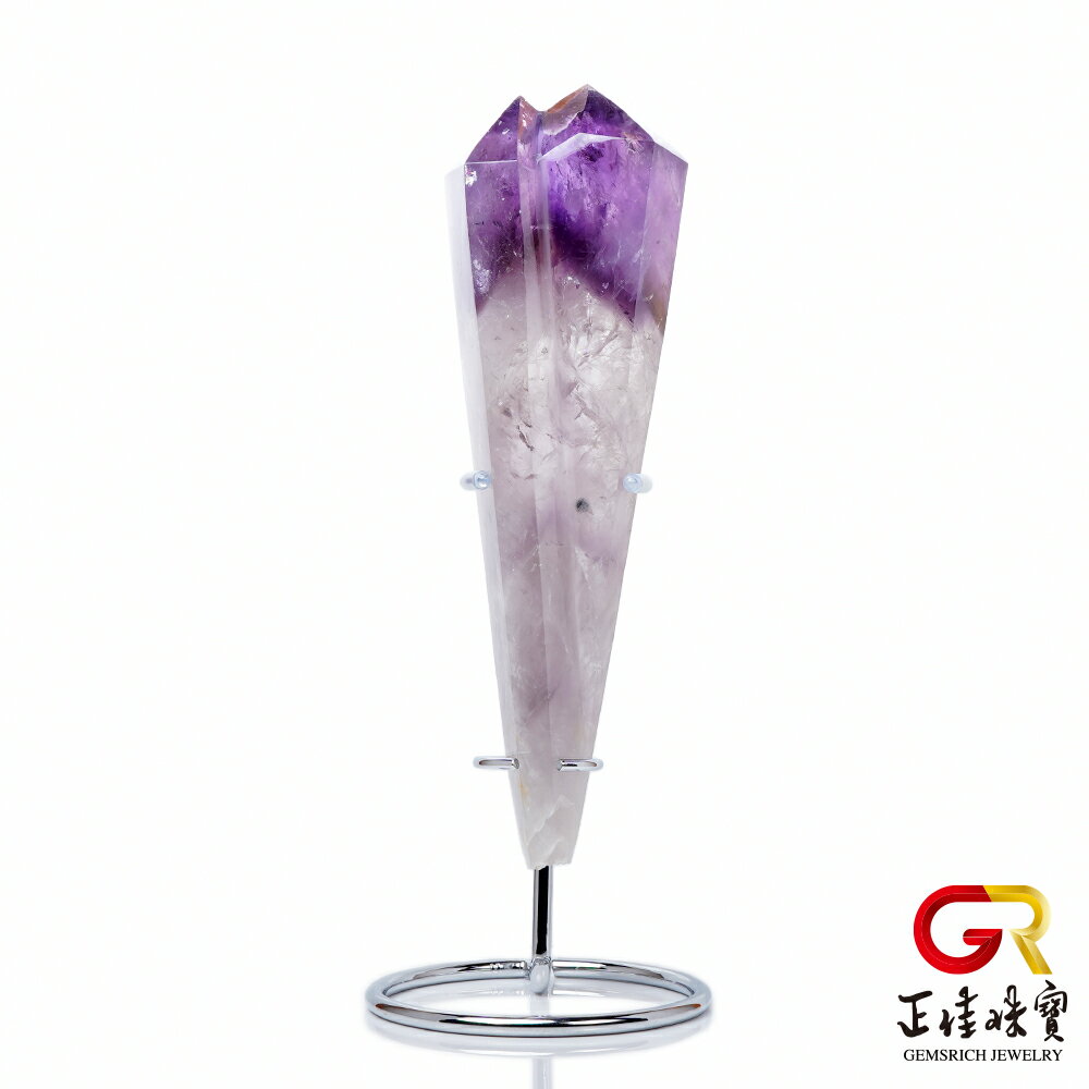 紫水晶 頂級雙尖金字塔權杖紫晶 435g 紫水晶擺件