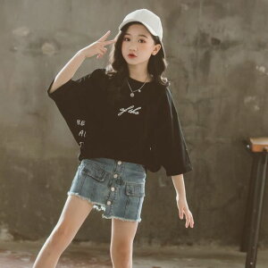 女童短袖T恤夏季新款韓版中大兒童裝洋氣蝙蝠衫純棉寬松汗衫