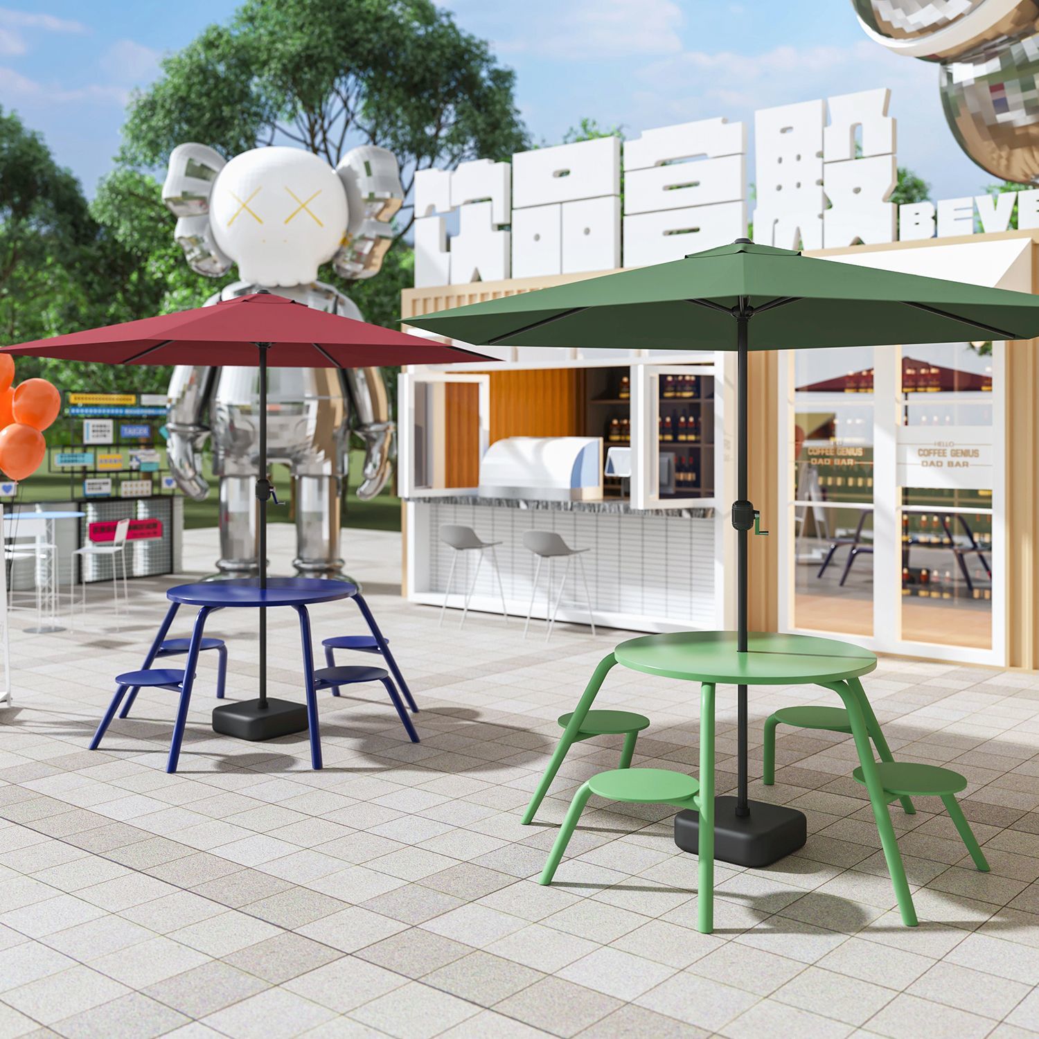 庭院休閒桌椅 網紅戶外桌椅甜品小吃咖啡奶茶店外擺鐵藝桌椅庭院一體式休閑桌椅LL0092公司貨