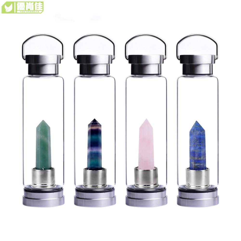 �精品�天然水晶 六棱單尖柱 能量石水瓶 玻璃運動水 水壺款 新品 熱銷