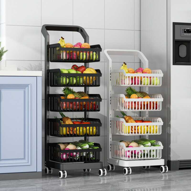 【免運】可開發票 廚房置物架落地式多層水果蔬菜籃子收納架家用多功能小推車收納筐