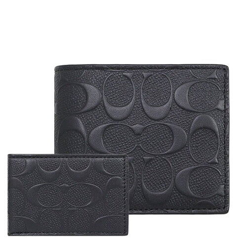 COACH 男士短夾 卡片夾 浮雕LOGO真皮革 短夾 皮夾 錢包 男夾 75371 黑色(現貨)▶指定Outlet商品5折起☆現貨【送禮首選★APP下單點數4倍送】 0