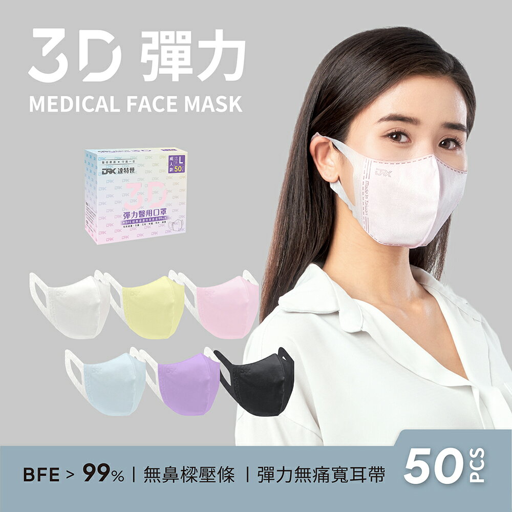 【DRX達特世】3D立體 醫用口罩 成人Ｌ 彈性寬耳帶  修飾臉型款