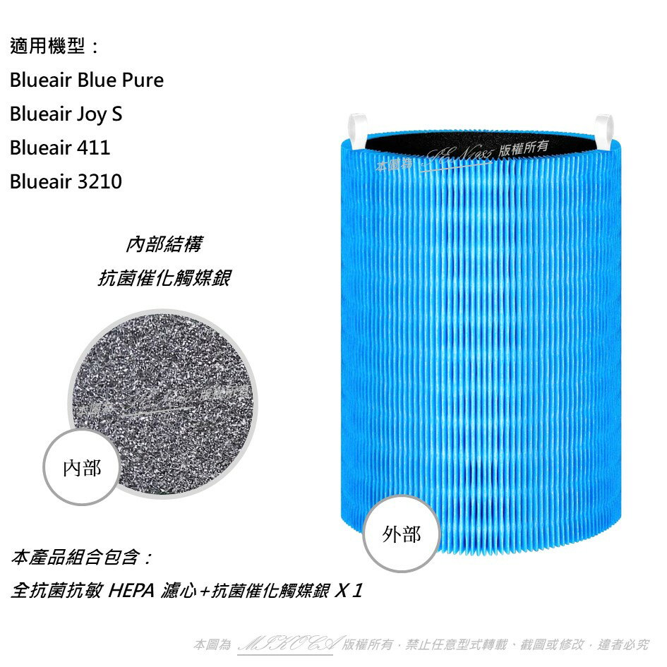 抗菌抗敏 適用 Blueair Blue Pure Joy S 411 3210 空氣清淨機 HEPA 空氣濾網 HEPA 濾網