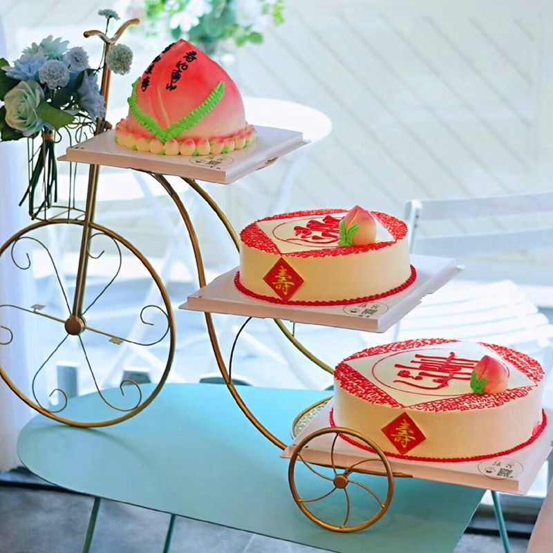 免運/開票 自行車蛋糕架三層糕點架展示架婚慶生日多層甜品架花架歐式鐵藝S083快速出貨