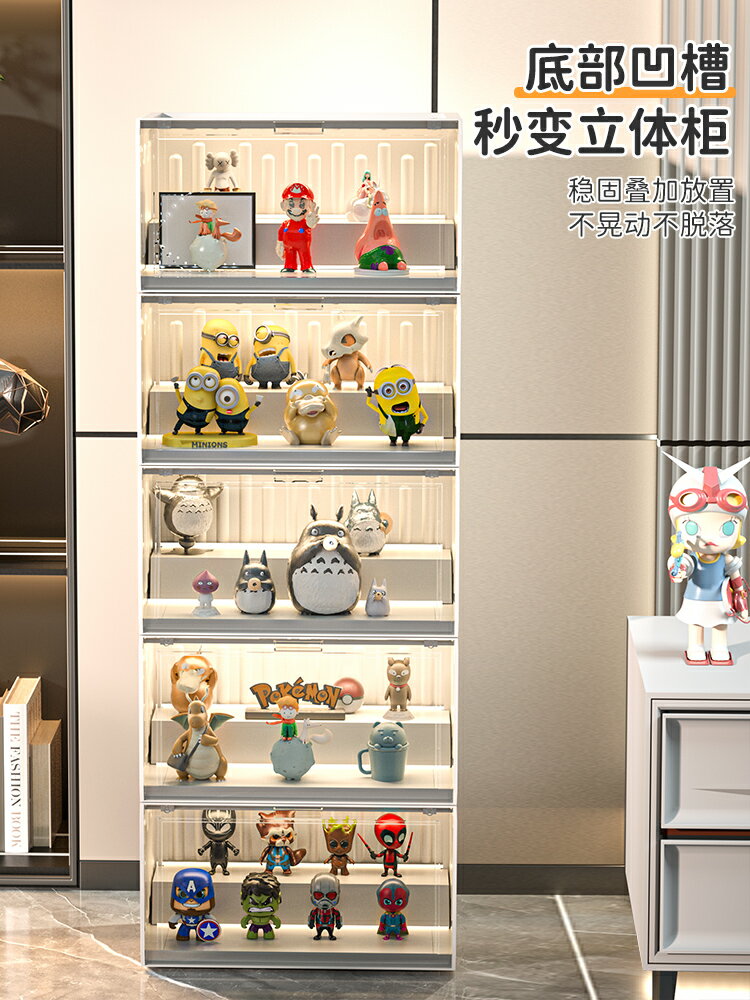 盲盒收納展示架亞克力手辦展示盒泡泡瑪特收納盒展示櫃模型集裝箱