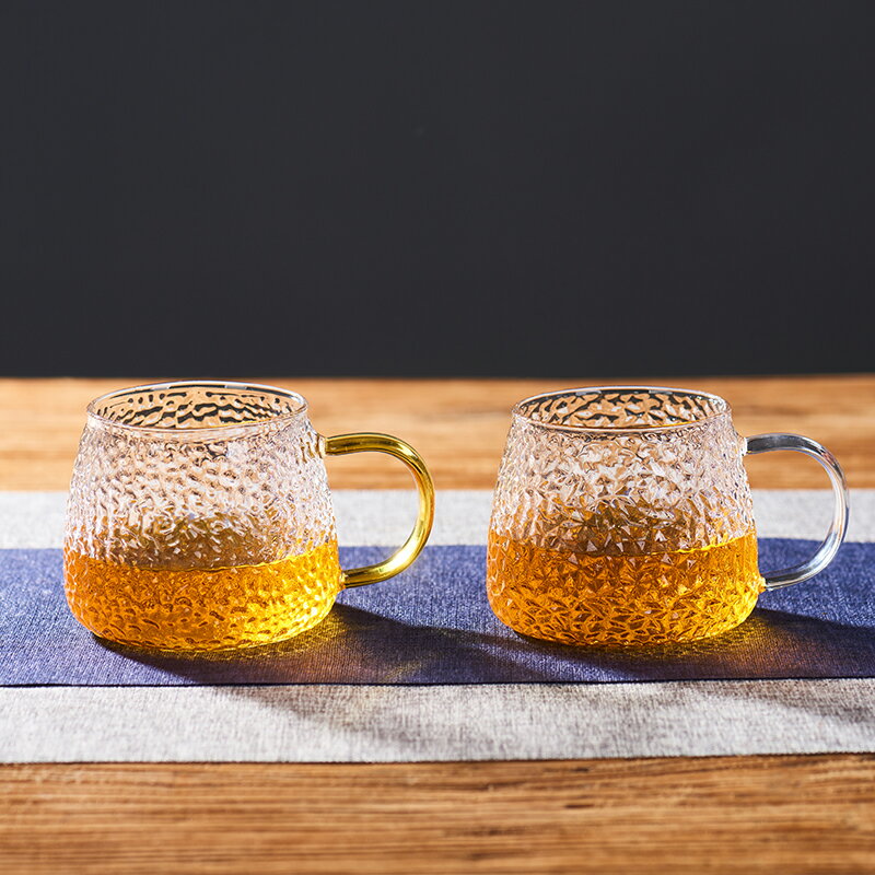 富光玻璃杯帶把家用待客泡茶杯子耐高溫熱牛奶杯喝水家庭套裝錘紋
