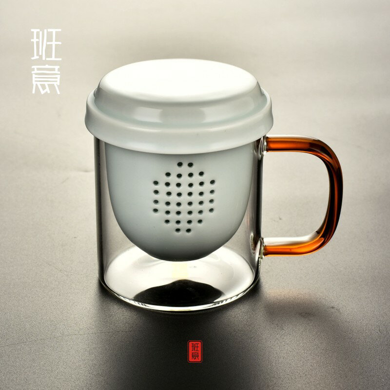 茶杯玻璃杯陶瓷過濾泡花茶杯家用帶蓋帶把茶水分離男女辦公水杯1入