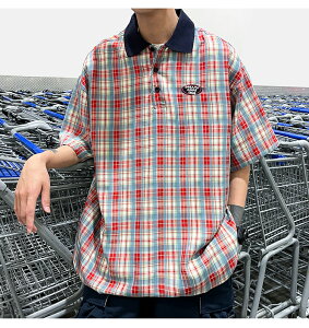 FINDSENSE X 男生大碼中性風寬鬆個性格子短袖襯衫