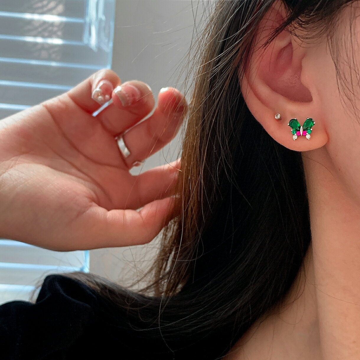小寶s925純銀獨特鋯石蝴蝶耳環女小眾設計感簡約高級輕奢氣質耳釘