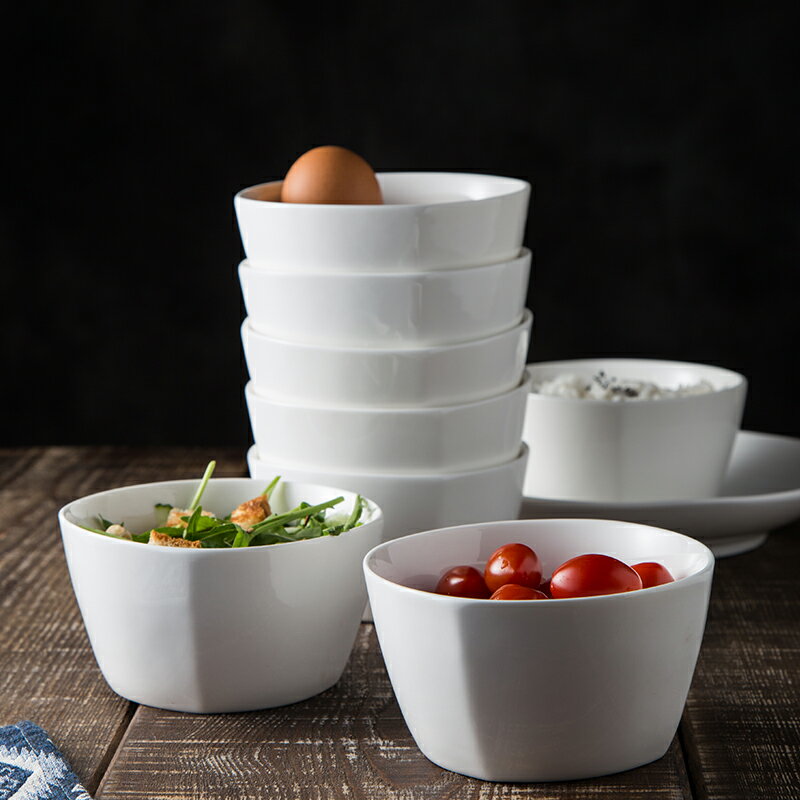 北歐陶瓷碗家用米飯碗韓式吃飯瓷碗簡約純白小碗成人餐具方碗湯碗