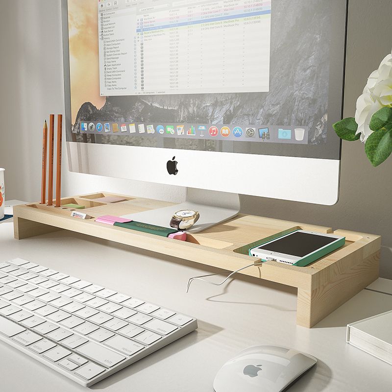 實木電腦顯示器臺式屏幕增高架辦公室墊高底座桌面鍵盤收納置物架-快速出貨