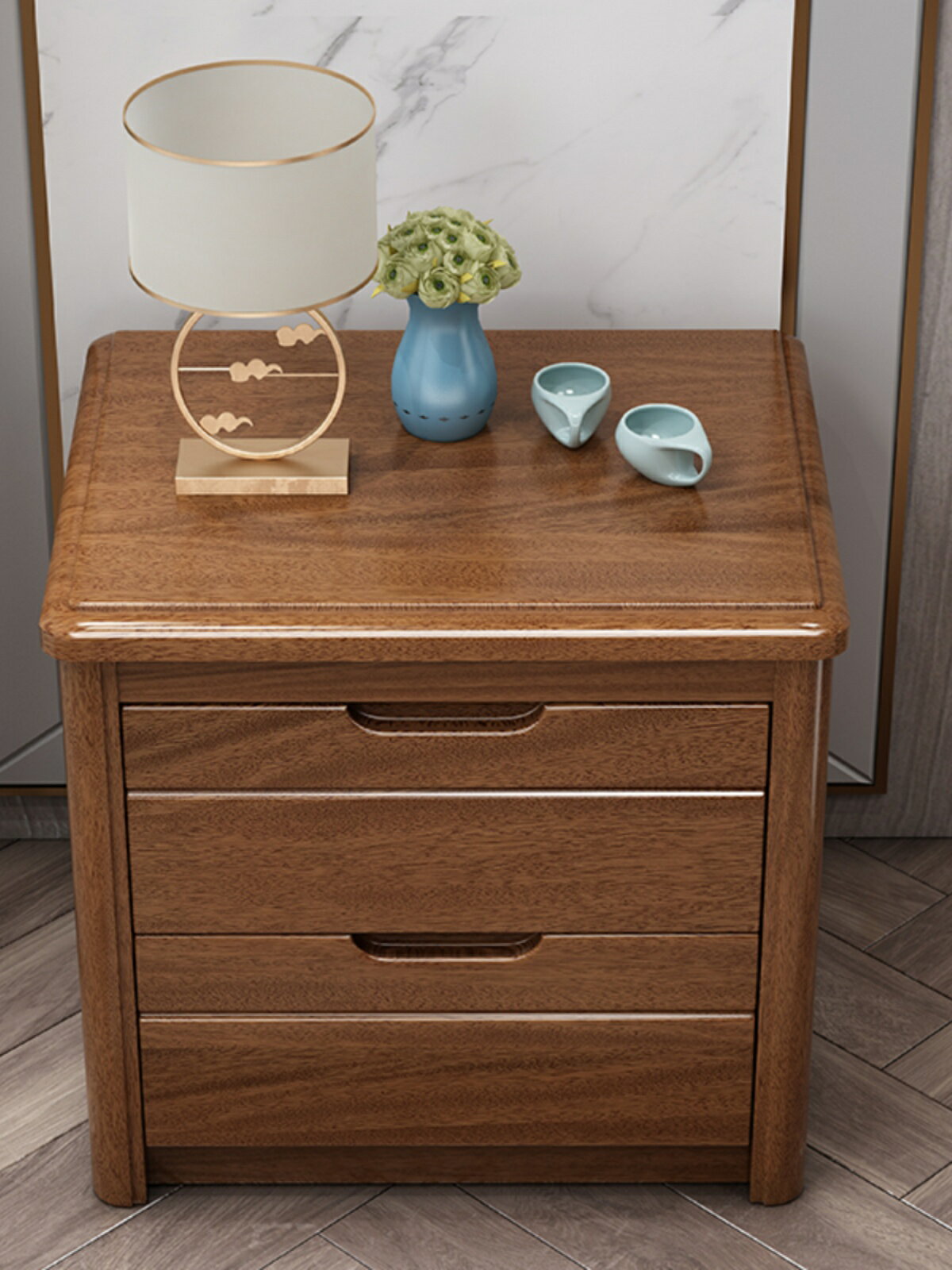 胡桃木床頭柜全實木現代中式窄小儲物加鎖臥室床邊柜小型整裝包郵