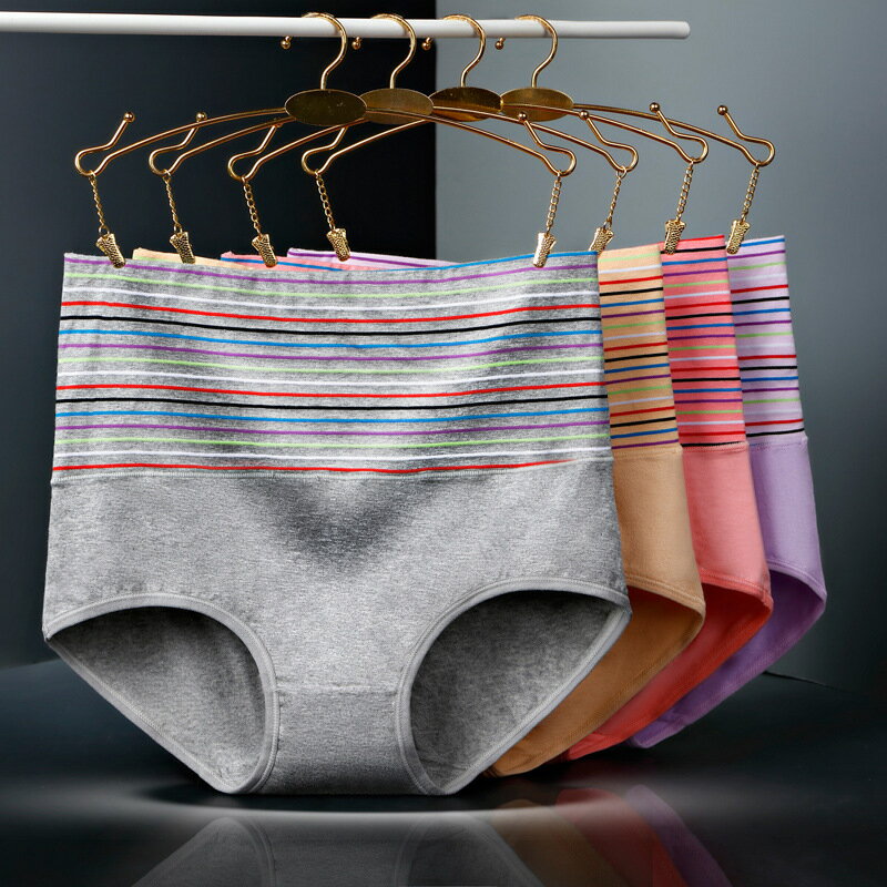 純棉高腰女內褲提臀收腹棉褲頭收腹透氣美體塑身提臀棉條紋三角褲 1