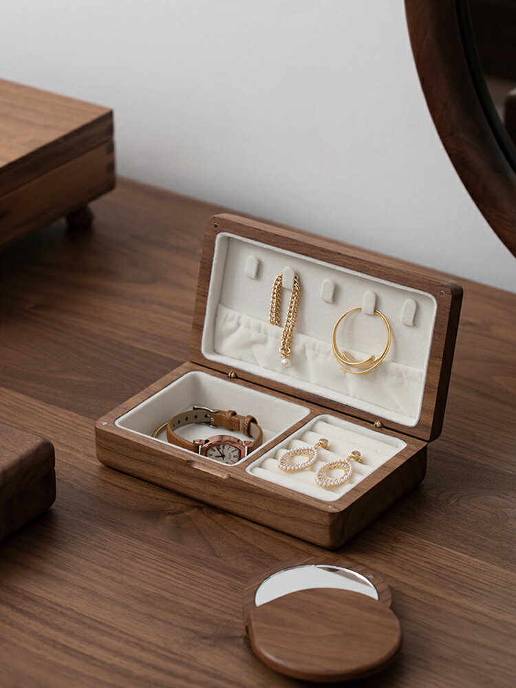 木質實木耳環項鏈戒指手飾品首飾盒子收納盒防氧化高檔小精致便攜